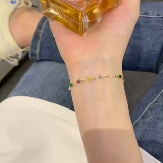 Hilda Crystal Gelang Manik-Manik Kristal Bentuk Kubus Alloy Warna-Warni Untuk Wanita -S