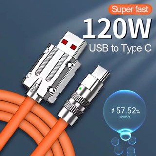 120w 6A สายชาร์จ USB Type C ซิลิโคนเหลว ชาร์จเร็วมาก สําหรับเกม โทรศัพท์ สายชาร์จ USB C