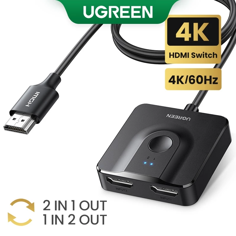 【ใหม่】UGREEN สวิตช์แยก HDMI 2 พอร์ต 4K 60Hz สําหรับสวิตช์ Xbox PS4 มอนิเตอร์ กล่องทีวี พร้อมสาย HDMI 1 เมตร