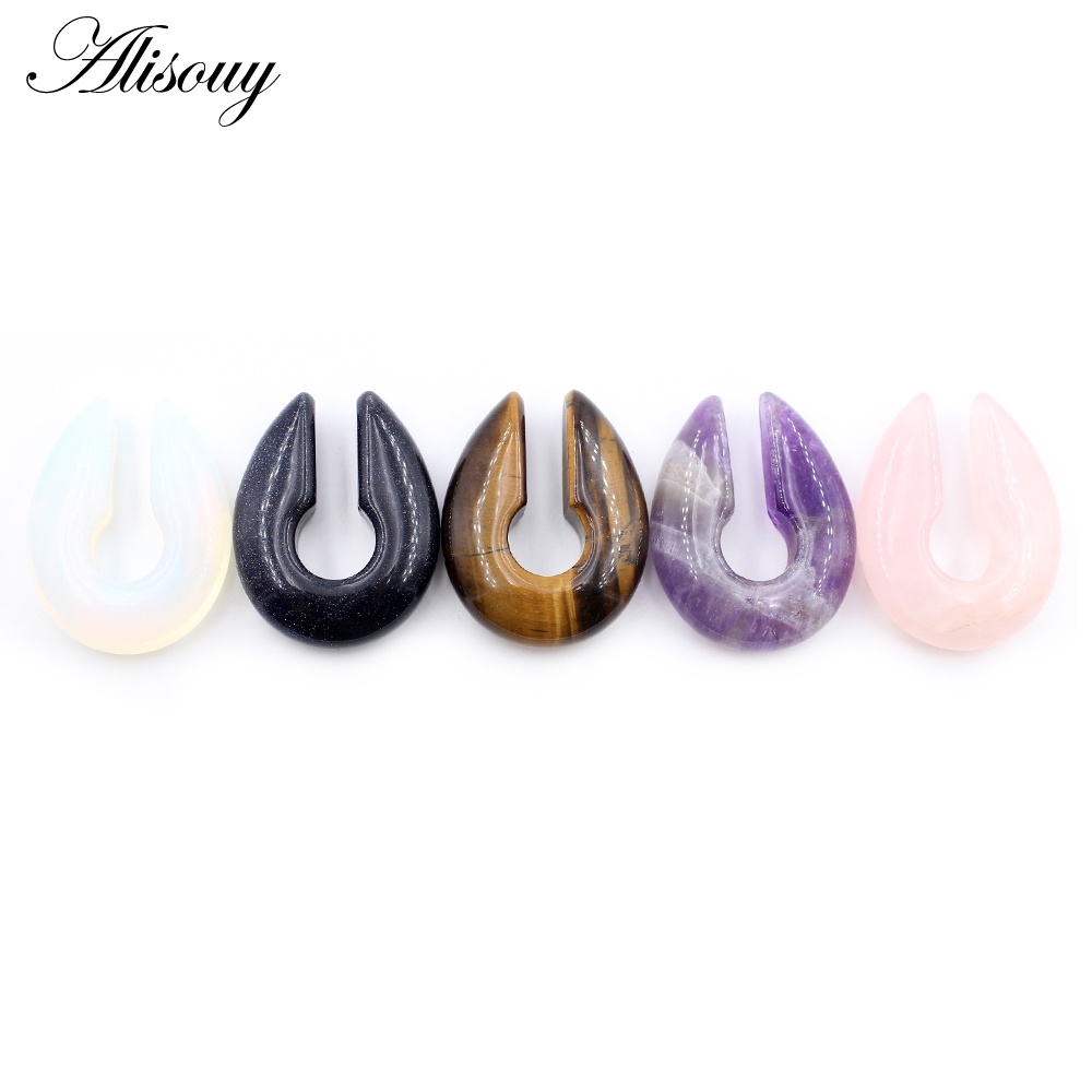 Alisouy 1 ชิ้น คีย์สโตน สีเขียว สีชมพู สีดํา หินโอปอล ที่แขวนหู ขยายหู เสียบต่างหู เครื่องประดับร่างกาย