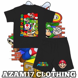 เสื้อยืด กางเกงขาสั้น พิมพ์ลาย Super Mario Mario Bros สําหรับเด็กผู้ชาย และเด็กผู้หญิง