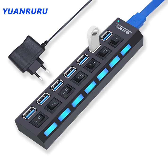 YUANRU USB Hub 7 Port USB 3.0 High Speed Extender - Y445 - สีดํา