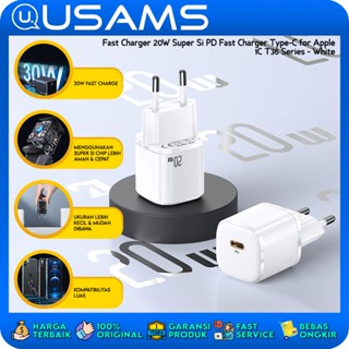 Usams อุปกรณ์ชาร์จเร็ว 20W Super Si PD Type-C สําหรับ Apple 1C T36 สีขาว