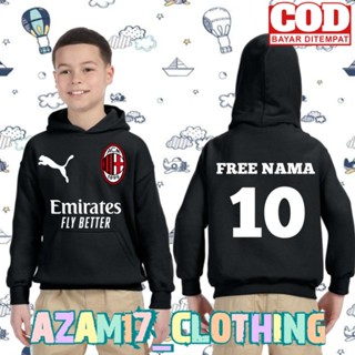 เสื้อแจ็กเก็ตกันหนาว มีฮู้ด AC Milan Free Name And Back Number สําหรับเด็กผู้ชาย และเด็กผู้หญิง