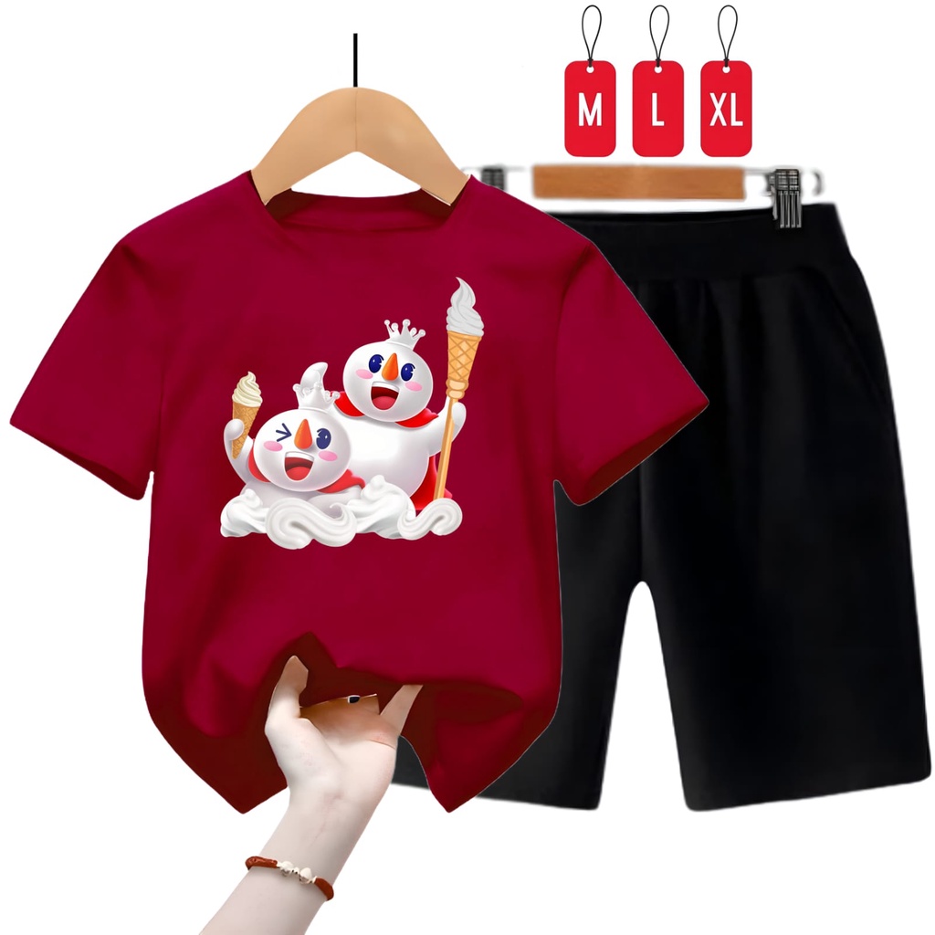 MIXUE SUNDAE M,L,XL เสื้อยืดสําหรับเด็กหญิงและเด็กชาย