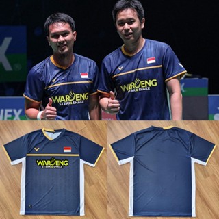 เสื้อยืด ลายทีมชาติแบดมินตัน The Daddies Ahsan Hendra Setiawan All England 2023th Victor สีกรมท่า