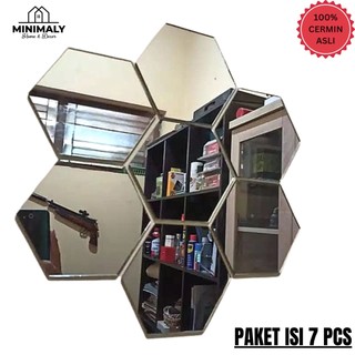 MINIMALY11 Kaca cermin Aesthetic (PAKET ISI 7 PCS)  Kaca Aesthetic Kamar Hiasan Dinding Aesthetic Cermin Tempel Dinding Cermin hexagonal Hiasan Kamar Aesthetic cermin full Body