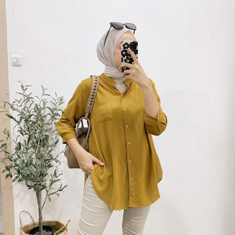 KEMEJA WOMENS CASUAL 7/8 SLEEVE SHIRT/WOMENS TWILL SHIRT