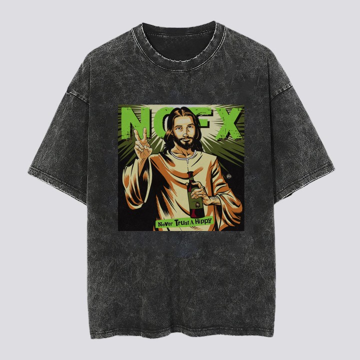 Nofx Never Trust The Hippy Washed Band เสื้อยืด