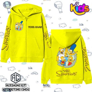 เสื้อแจ็กเก็ตกันหนาว มีฮู้ด แต่งซิป ลายการ์ตูนภาพยนตร์ The Simpsons Free Your Name แฟชั่นสําหรับเด็กผู้ชาย และเด็กผู้หญิง