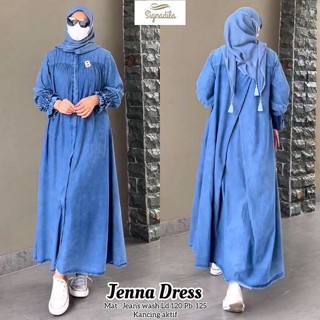 Gamis JENNA MIDI DRESS WD SIZE M L XL XXL ชุดเดรสยีน สไตล์เกาหลี สําหรับผู้หญิง