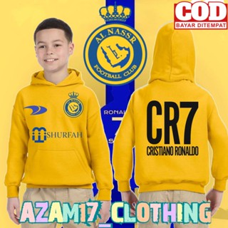 เสื้อแจ็กเก็ตกันหนาว มีฮู้ด ลายทีมฟุตบอล Al Nassr Cristiano Ronaldo Goat CR7 สําหรับเด็กผู้ชาย และเด็กผู้หญิง