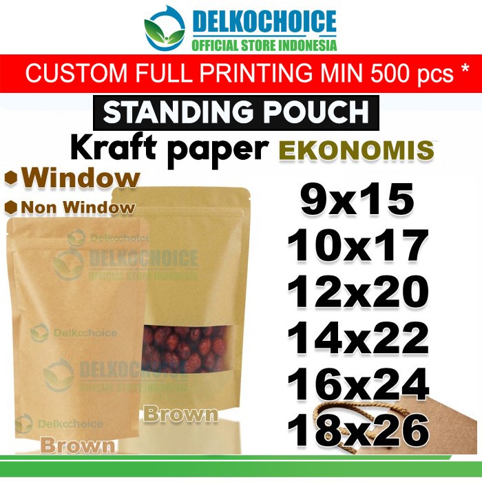 Standing Pouch Kraft Paper BROWN ZIPLOCK Plastic Clip Food Packaging ECONOMICAL