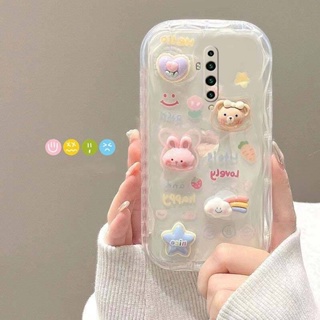 ใหม่ เคสโทรศัพท์มือถือ ซิลิโคนนุ่ม ลายการ์ตูนหมี และกระต่ายน่ารัก สีรุ้ง สําหรับ OPPO Reno2F A9 2020 A5 2020 Reno Reno2 Reno5 Reno5pro Reno6 Reno8T