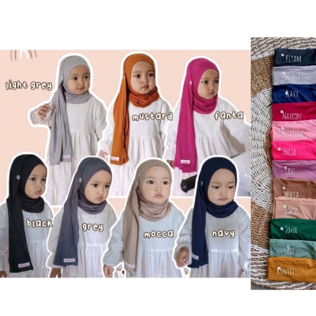 Pashtan Kids Jersey Childrens Pashmina Buttons / Premium Jersey Instant Childrens Pashmina Hijab / Contemporary Childrens Pashmina