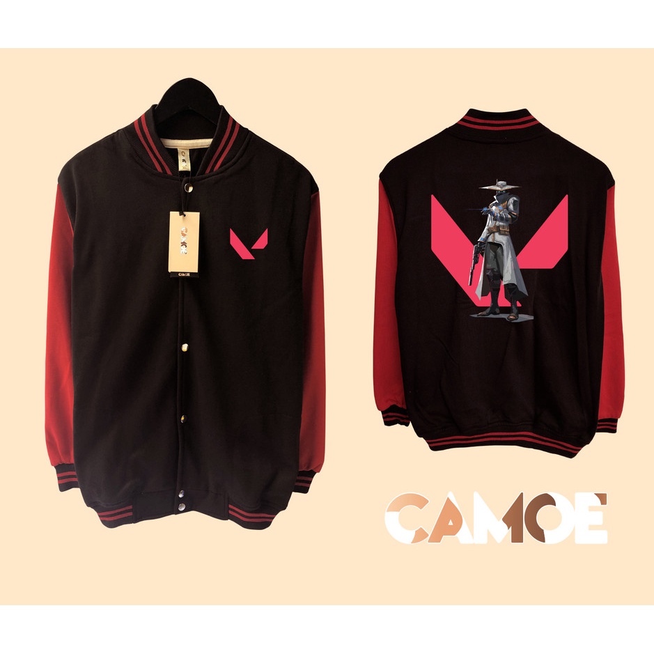 เสื้อแจ็คเก็ตเบสบอลสําหรับเล่นเกม Valorant Agent Cypher Art Varsity