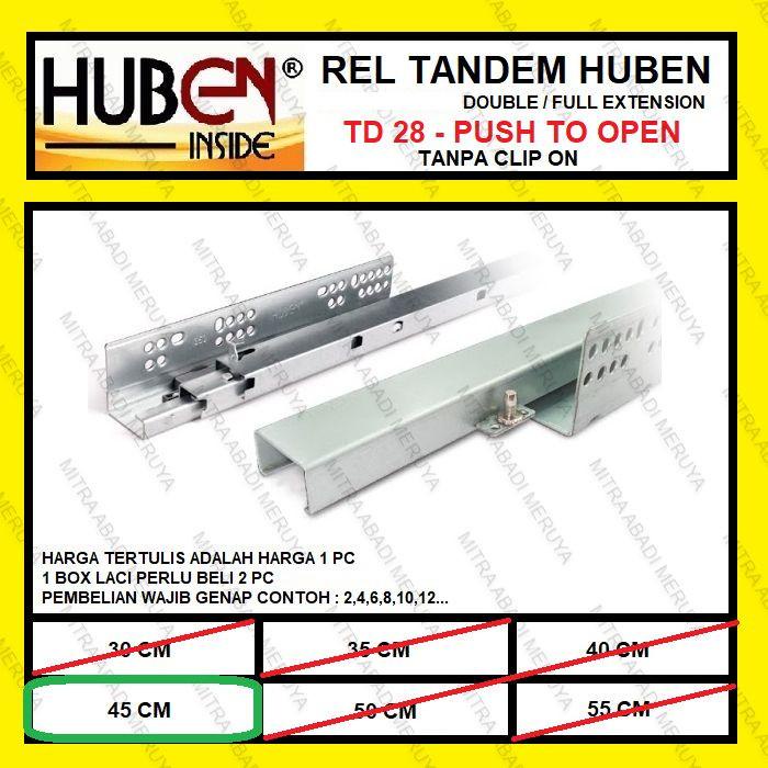 Huben Tandem รางลิ้นชัก 45 ซม. Huben Push Open Tandem Rail Td-28