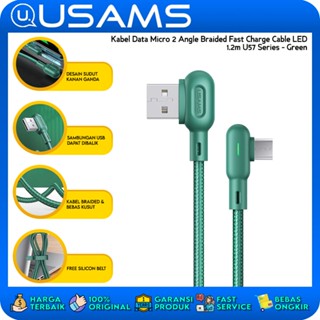 Usams สายชาร์จ Micro Data Cable 2angle แบบถัก ชาร์จเร็ว LED U57 สีเขียว