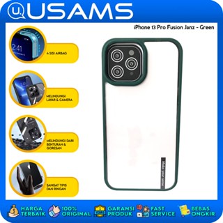 Usams iPhone 13 Pro Fusion Janz สีเขียวเข้ม บาง เคสทหาร ตก