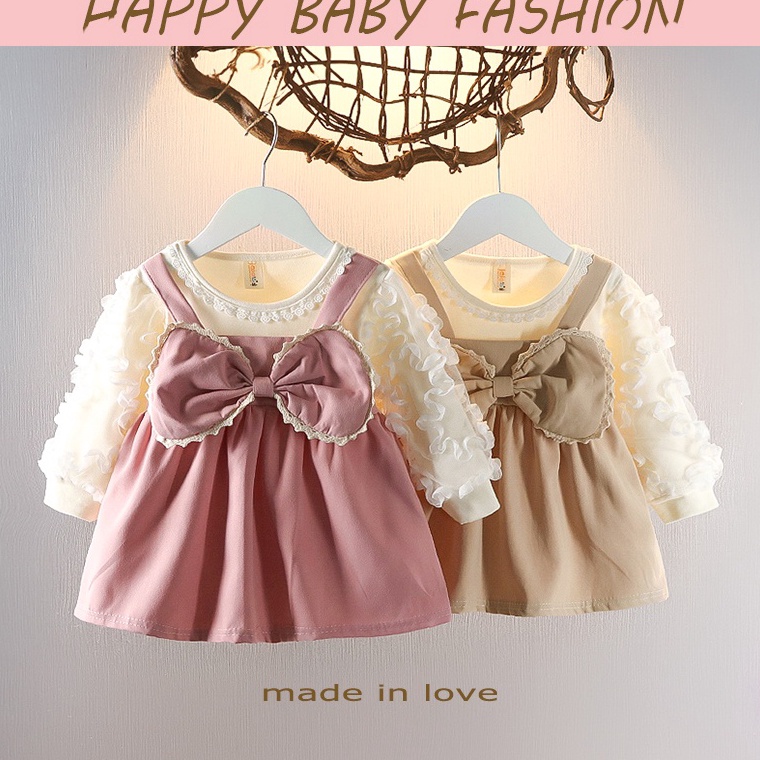 สินค้ามีจํานวนจํากัด Just มาถึงแล้ว](0-3 Years) QZ-84 สายหน้าแขนยาวพู่น่ารัก เดรสนําเข้า