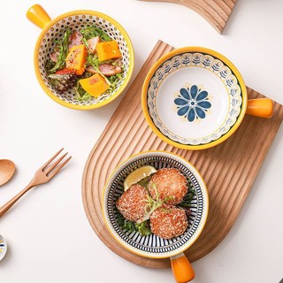 ASHOME mangkuk gagang satu Keramik blue flower Series Elegan Tahan Panas Microwave Set / Piring nordic elegant / piring cekung besar / mangkuk keramik tahan panas oven dan microwave