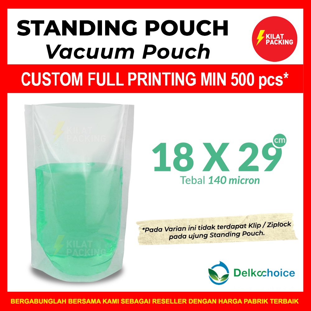 STANDING POUCH VACUUM NON ZIPLOCK ถุงใส่อาหารและเครื่องดื่มพลาสติก PREMIUM 18CM x 29CM