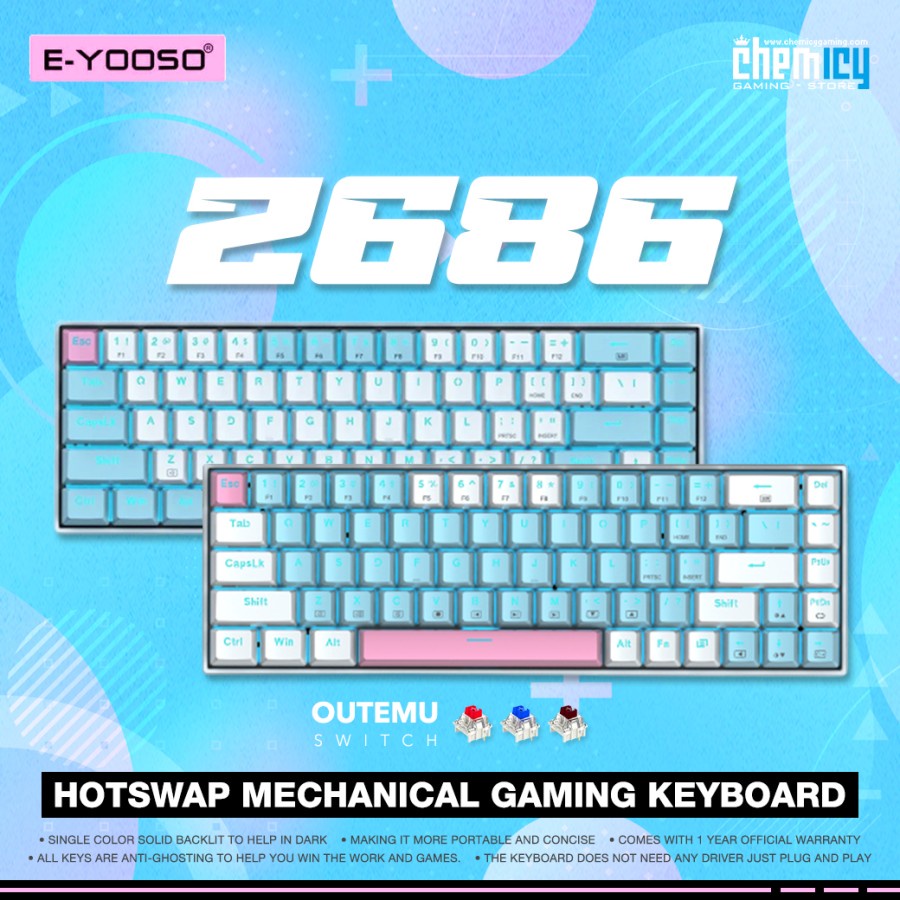 E-YOSO Z686 68% Mini Monochrome Hotswap Mechanical Gaming Keyboard