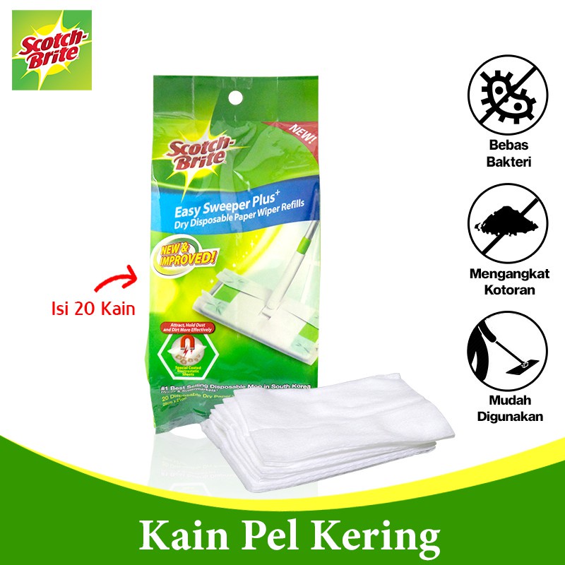 3M Scotch-Brite ผ้าม็อบถูพื้นแบบแห้งแบบเติม 20 ชิ้น จับฝุ่น Easy Sweeper Plus รีฟิล 3M-Q600-Ep