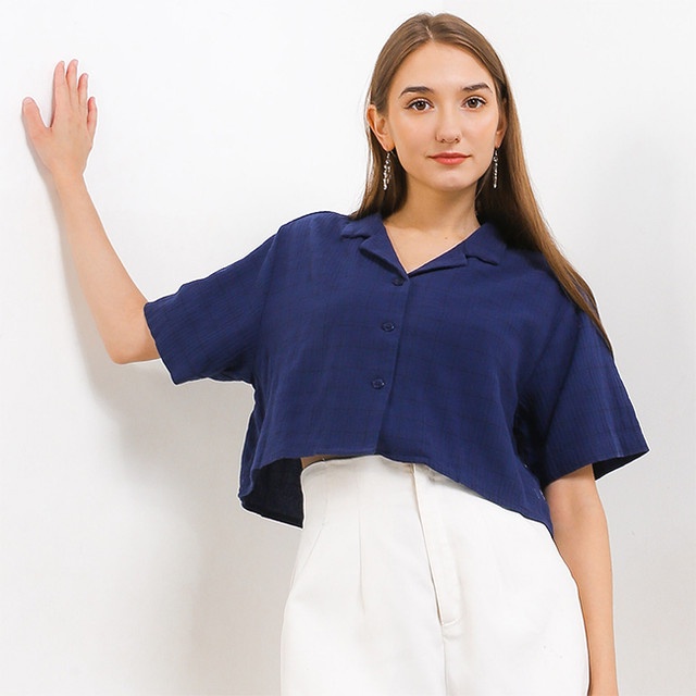 Kemeja Hush Puppies Ziona Navy เสื้อเชิ้ตผู้หญิง