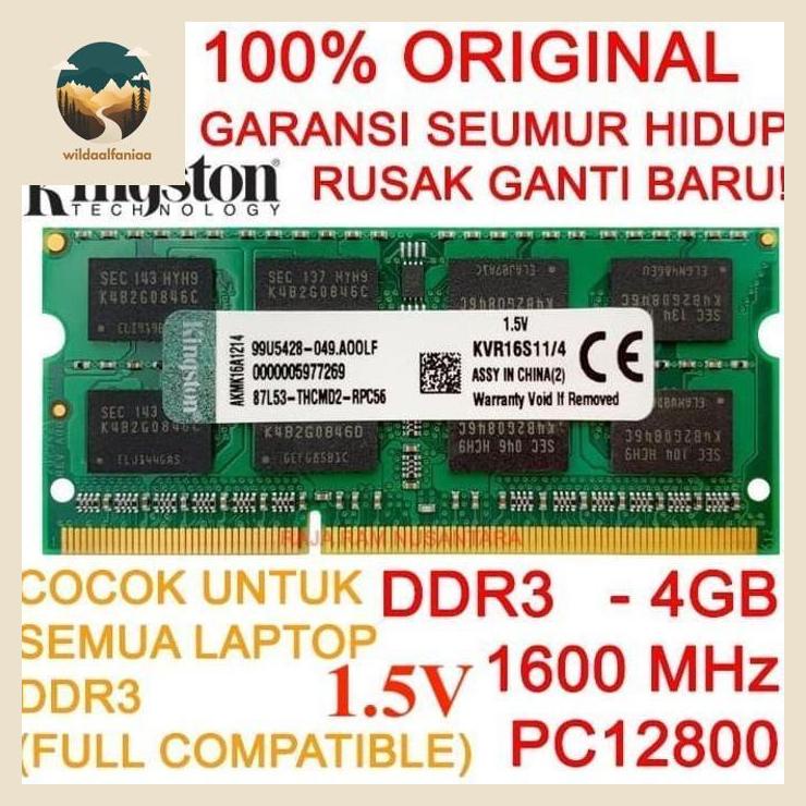 แรม KINGSTON DDR3 4GB 1600MHZ 12800 ORI RAM LAPTOP DDR3 RAM NB DDR3