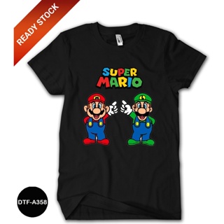 เสื้อยืด ผ้าฝ้าย พิมพ์ลาย Mario Bros 24s DTF-A358 สําหรับเด็ก