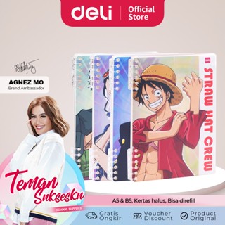 Deli สมุดโน้ตบุ๊ก ปกพลาสติกหนา ลายการ์ตูน One Piece ขนาด A5 B5 EN009 EN010