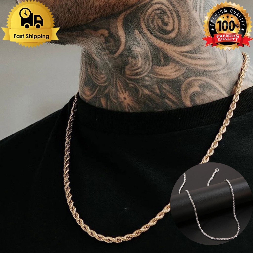 ต้นฉบับ UNISEX SILVER TWIST PLATED TITANIUM สร้อยคอสําหรับผู้ชายและผู้หญิง K26