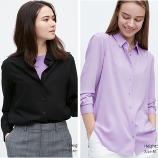 Uniqlo เสื้อเบลาส์ แขนยาว ผ้าเรยอน สําหรับผู้หญิง