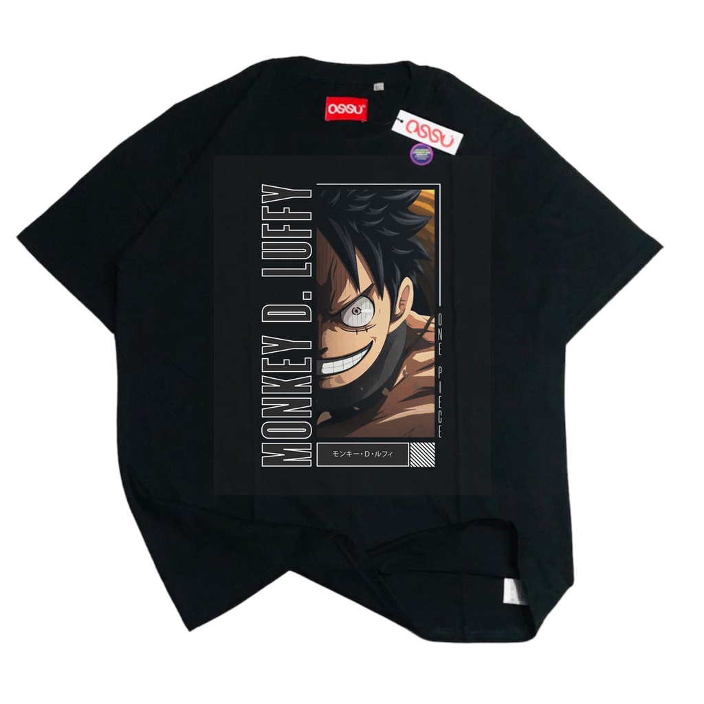 OSSU TSHIRT ANIME MONKEY D LUFFY ONE PIECE BLACK WASHED TEE