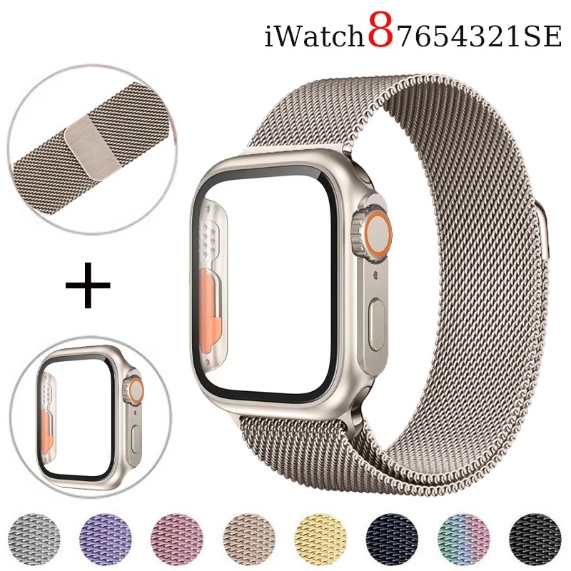 สายนาฬิกาข้อมือแม่เหล็ก พร้อมเคส สําหรับสมาร์ทวอทช์ 44 มม. 40 มม. iWatch band 41 มม. 45 มม. apple watch series 6 7 5 se 8