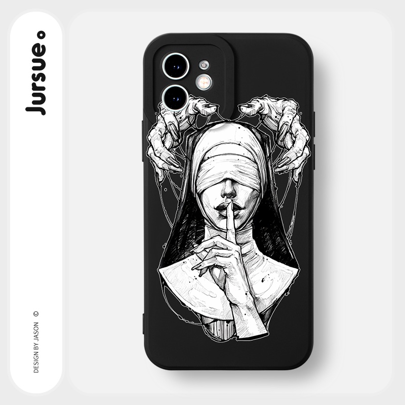 JURSUE เคสไอโฟน เคสซิลิโคนนุ่มกันกระแทกน่ารักตลก เคสโทรศัพท์ สีดำ Compatible for iPhone 17 16 15 14 13 12 11 Pro Max SE 2020 X XR XS 8 7 Plus พลัส Y3207