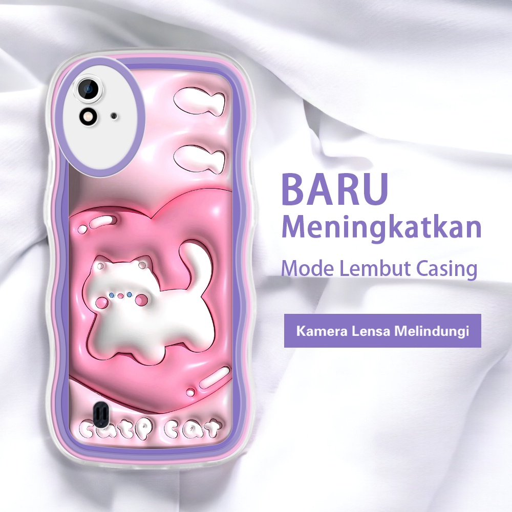 Realme U1 2 Pro Narzo 20 30 30A 20A 50 Pro 50i 50A Prime Q5 เคสโทรศัพท์ 3D love cat รูปแบบขอบคลื่นที