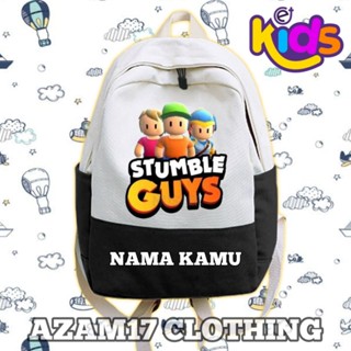 กระเป๋าเป้สะพายหลัง กระเป๋านักเรียน พิมพ์ลายเกม Stumble Guys Free Add Your Name สําหรับเด็กอนุบาล