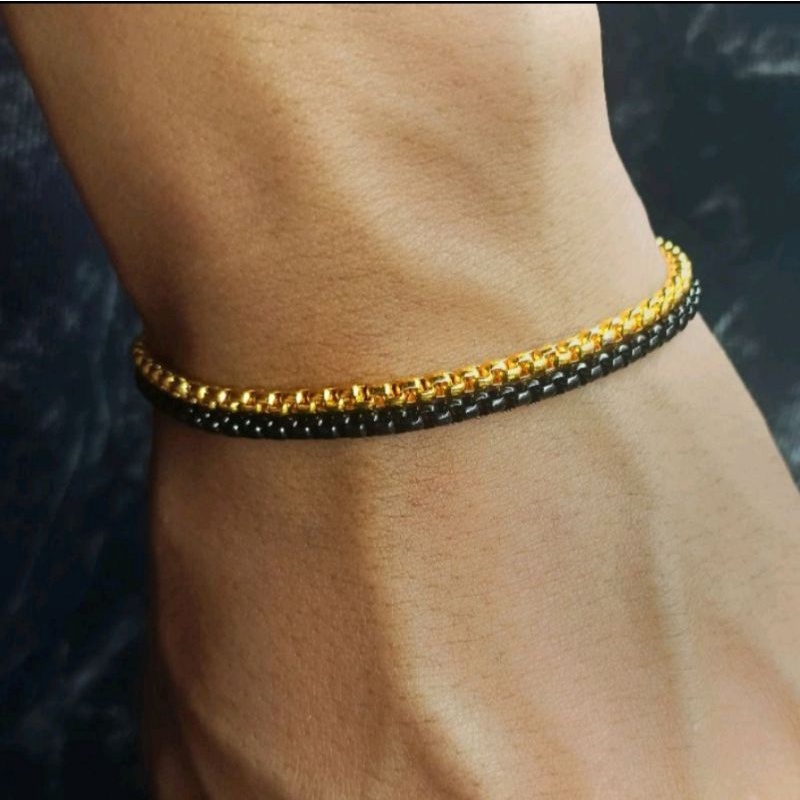 Hitam Titanium DOUBLE LAYER CHAIN BRACELET/BLACK GOLD CHAIN BRACELET/GANDA CHAIN BRACELET