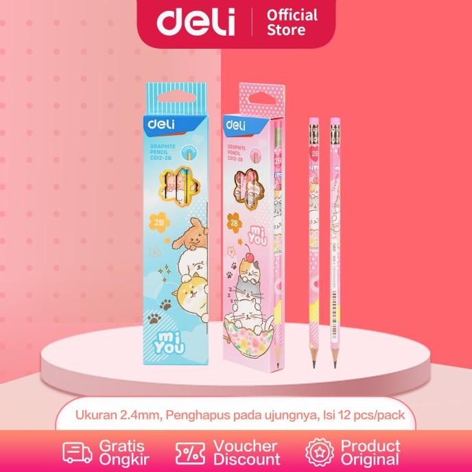 Deli Graphite Pencil 2B Miyou Design Easy to Smudge Ec012-2B