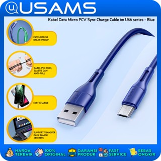 Usams สายชาร์จซิงค์ข้อมูล Micro USB U68 สีฟ้า