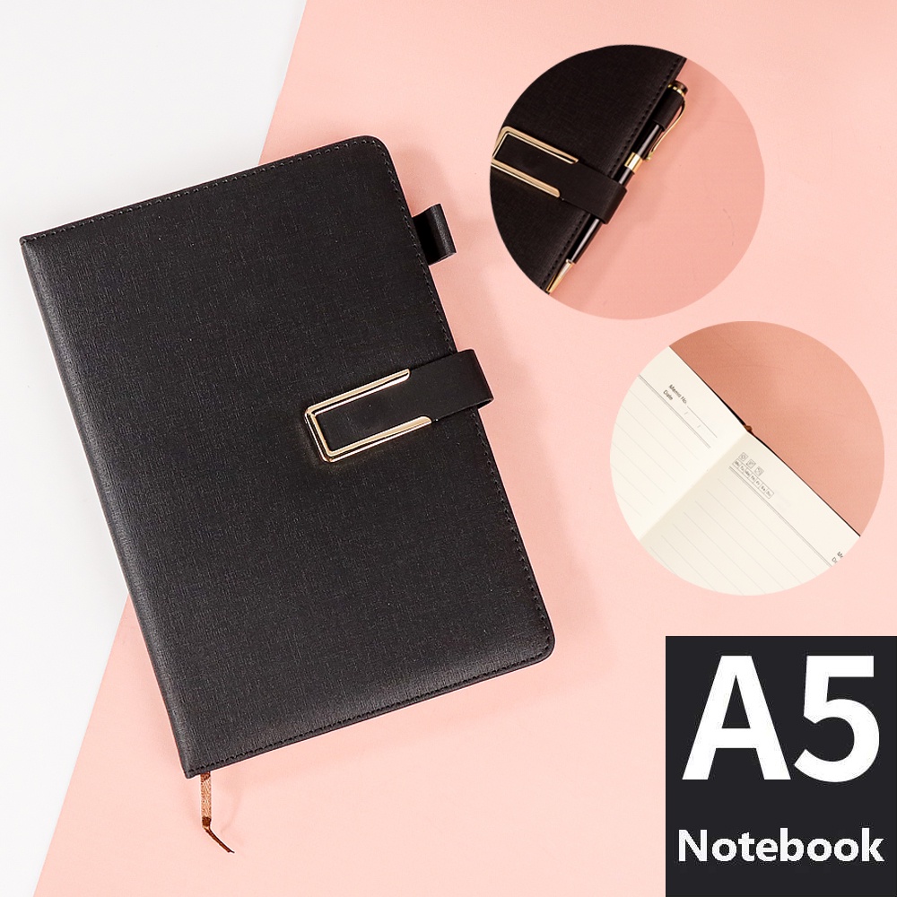 R3S Lemonbest A5 Leather Cover Work Notebook - Jsk25 - สีดํา R3WS