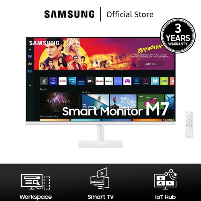 ลําโพงสมาร์ทมอนิเตอร์ Samsung Smart Monitor M7 32 นิ้ว M701B White 4K Hdr Usb-C Hdmi Tv