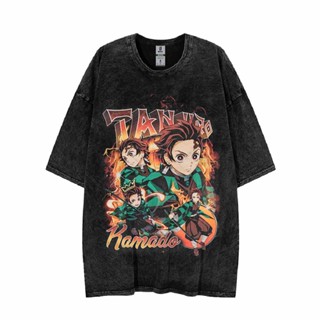 เสื้อยืดโอเวอร์ไซซ์ พิมพ์ลาย Tanjiro Komado Demon Slayer สไตล์วินเทจ