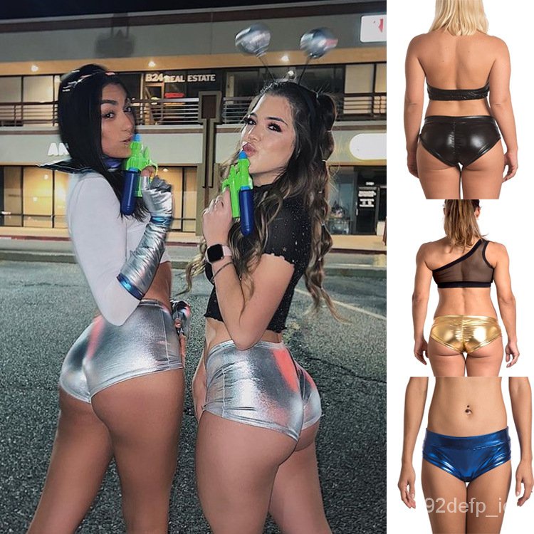 Amazoninssummer ใหม่กางเกงหนังสดใสเซ็กซี่เลียนแบบหนัง LeggingspartyPerforming กางเกง NOBO