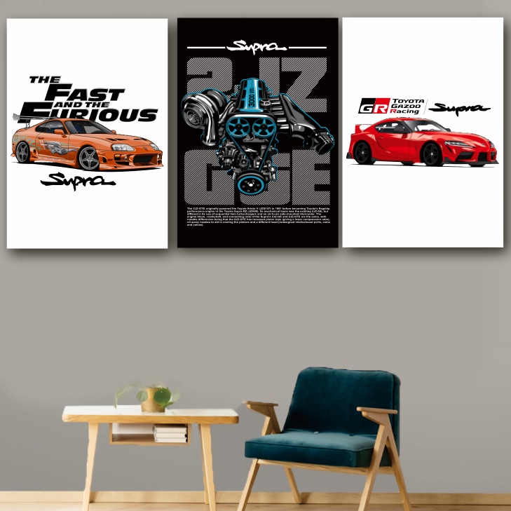 KRMK Racing โปสเตอร์ไม้ TOYOTA SUPRA MK3 MK4 2JZ-GTE รถสปอร์ต