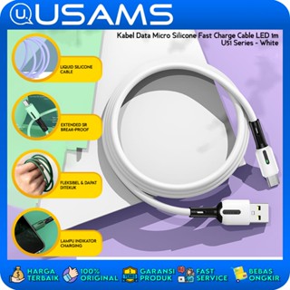 Usams สายเคเบิลข้อมูล Micro ซิลิโคน สายชาร์จเร็ว LED 1 เมตร U51 สีขาว