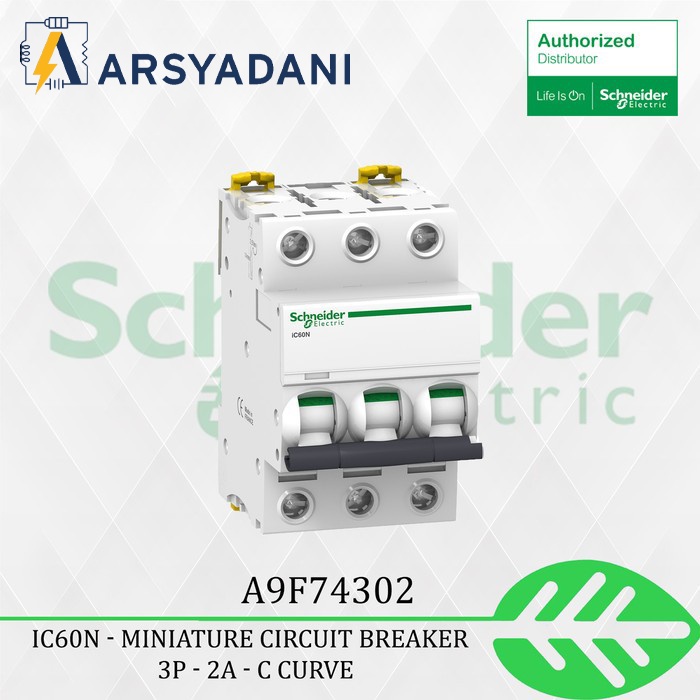 A9F74302 - Schneider เซอร์กิตเบรกเกอร์ขนาดเล็ก IC60N 3P 2A C โค้ง