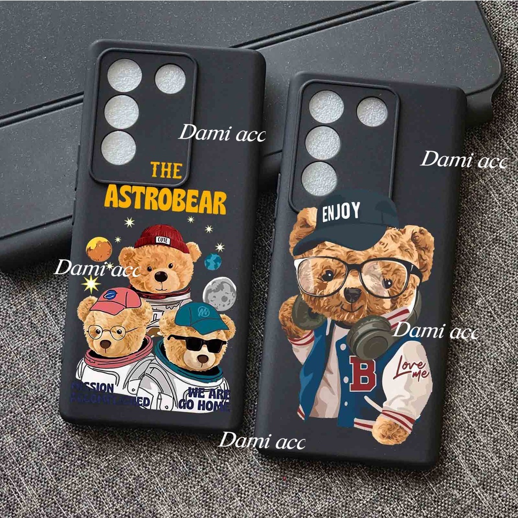 เคสเชือกเส้นเล็ก vivo iqoo z7 z7x v27 5g v27e y02 y02t y02a macaron เคสสีดําเคสนิ่มหมี